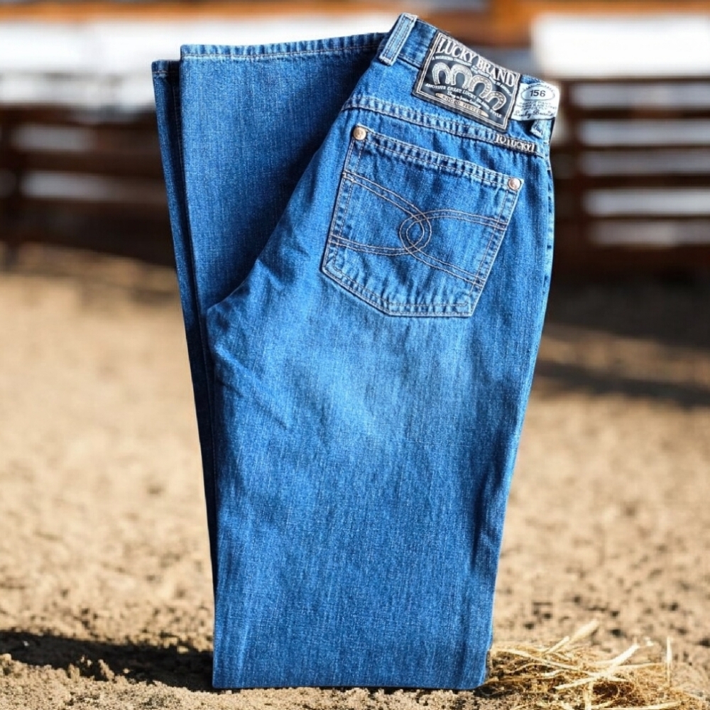 Rare Vintage Y2K Lucky Brand Dungarees 156 Peanut Pant Rodeo Fitted Flare Jeans